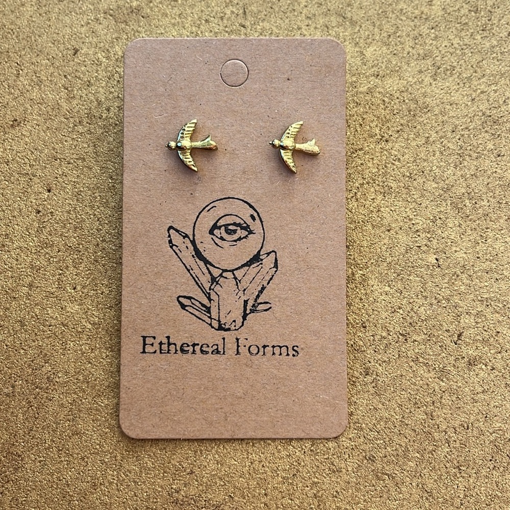 Gold flying bird post earrings